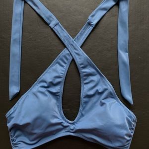 Blue Cut Out Halter Swim Top
